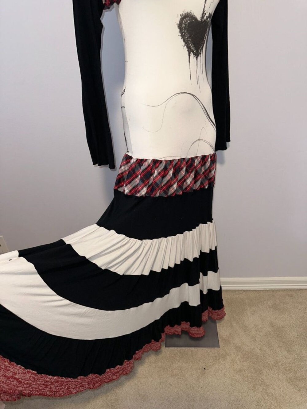 Nuvula Drop Waist Maxi Dress Medium Striped Plaid Dark Cabaret Goth Cello Art - Picture 6 of 10